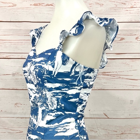 Shein Split Thigh Ruffle Strap Toscana Renaissance Print Dress - Picture 8 of 14